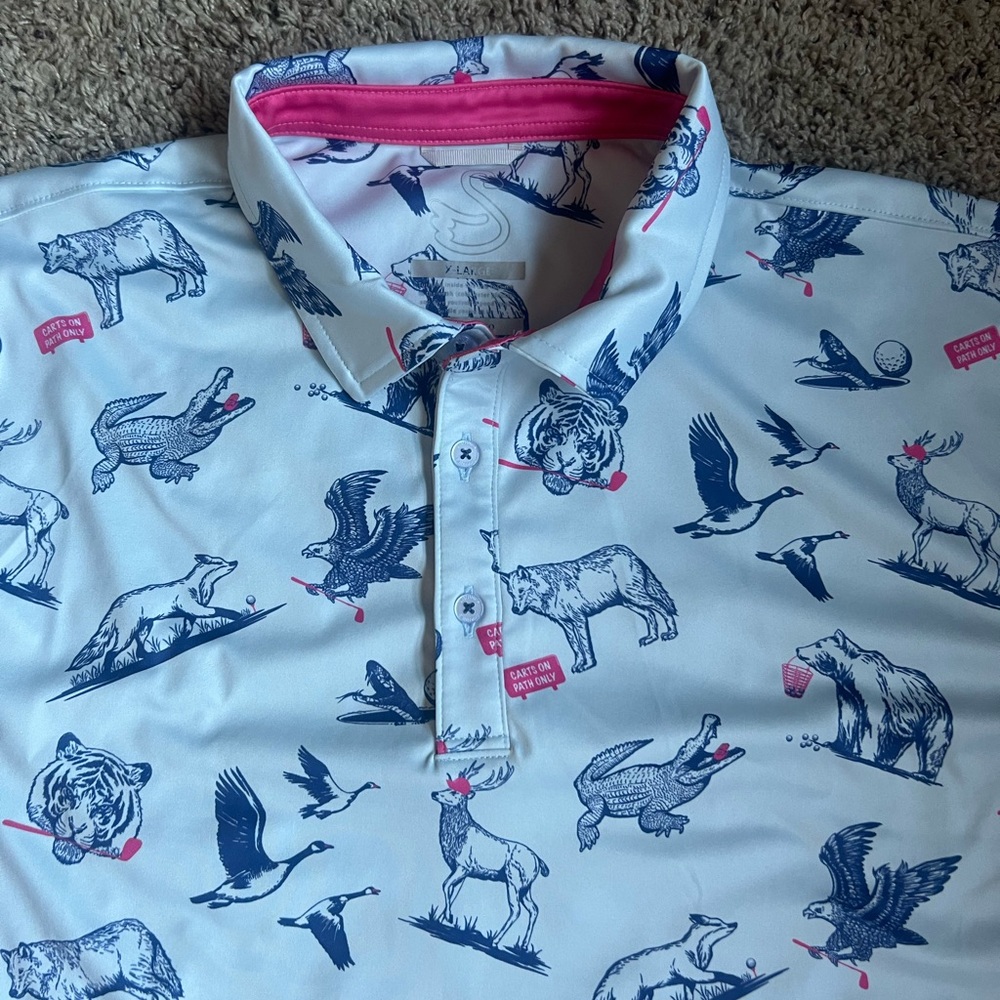 Swannies Golf Polo Shirt XL Golfing Animals Blue Gray
